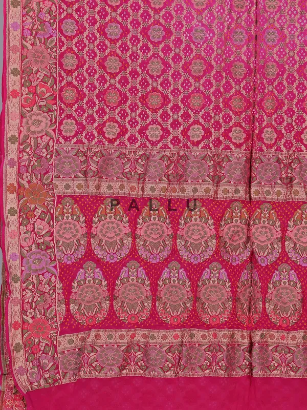 Pink bandhej silk saree with unstitched blouse