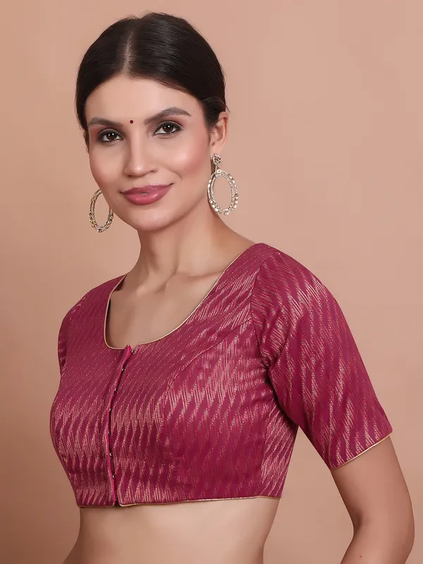 Pink brocade round neck ready made blouse