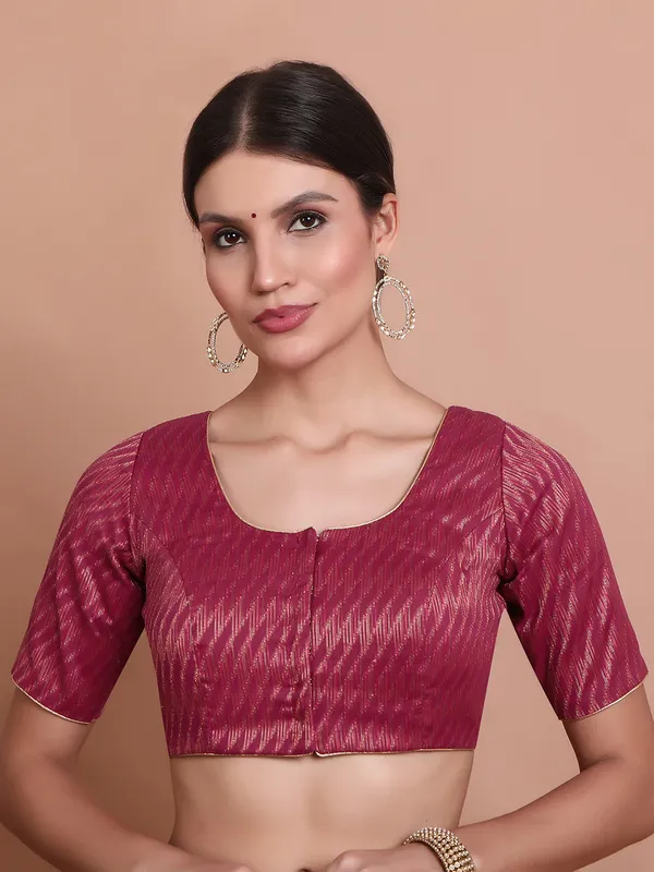 Pink brocade round neck ready made blouse