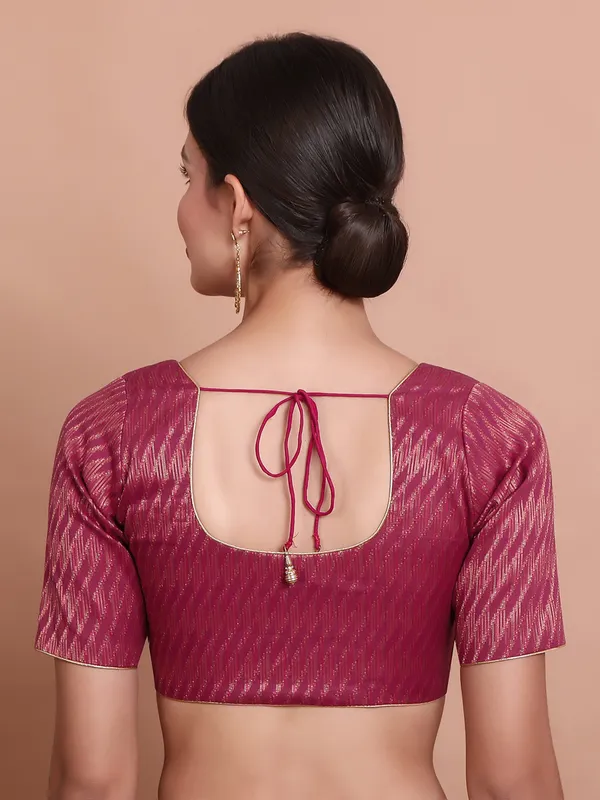 Pink brocade round neck ready made blouse