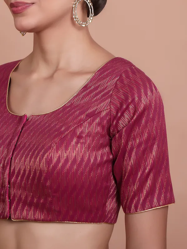 Pink brocade round neck ready made blouse
