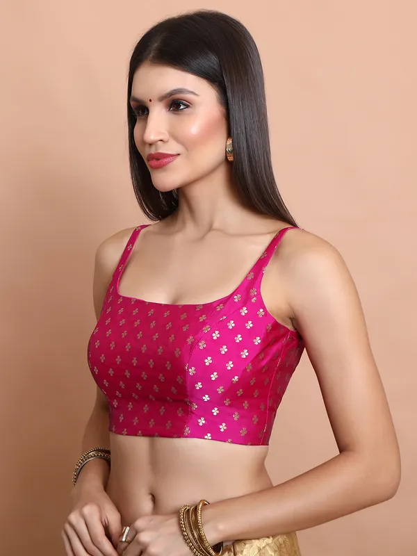 Pink brocade sleeveless ready made blouse