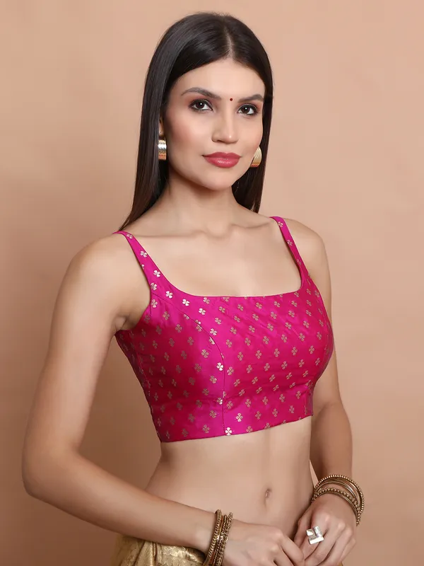 Pink brocade sleeveless ready made blouse