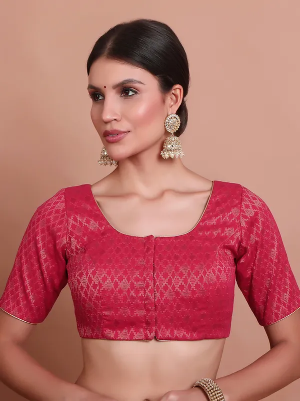 Pink brocade zari weaving ready made blouse