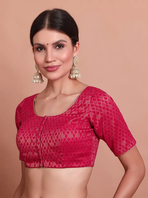 Pink brocade zari weaving ready made blouse
