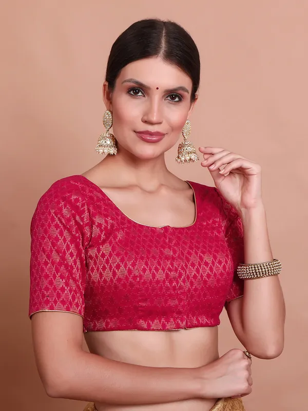 Pink brocade zari weaving ready made blouse