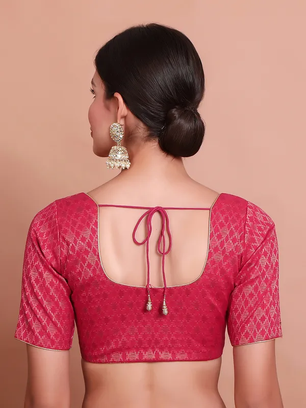 Pink brocade zari weaving ready made blouse