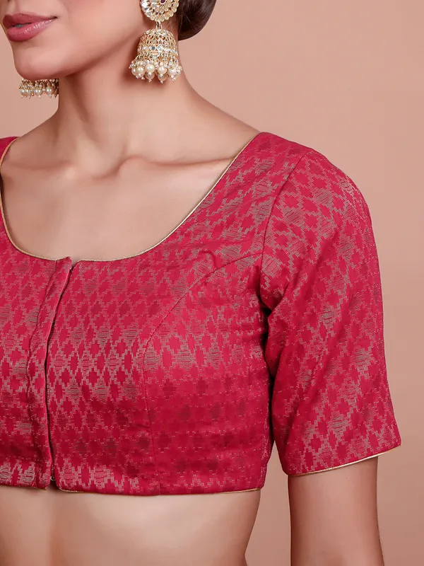 Pink brocade zari weaving ready made blouse