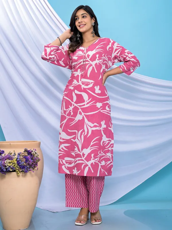Pink casual cotton kurti set
