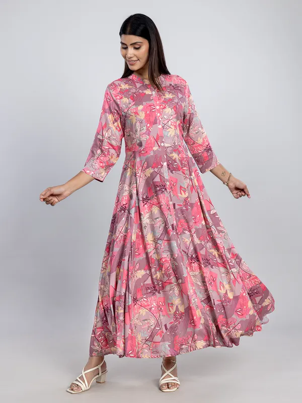 Pink casual wear cotton silk long kurti for women