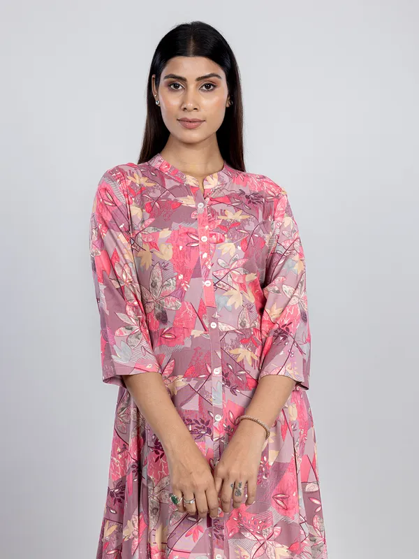 Pink casual wear cotton silk long kurti for women