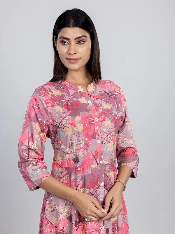 Pink casual wear cotton silk long kurti for women