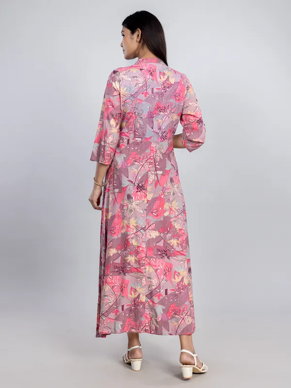 Pink casual wear cotton silk long kurti for women