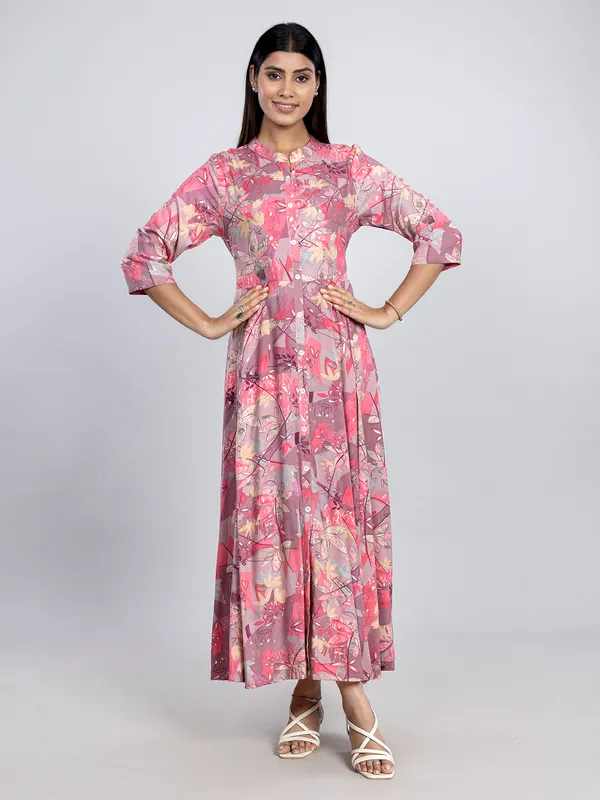 Pink casual wear cotton silk long kurti for women