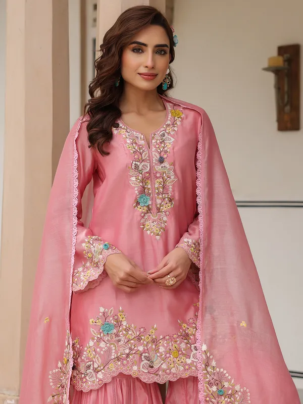 Pink chanderi pakistani sharara suit for women