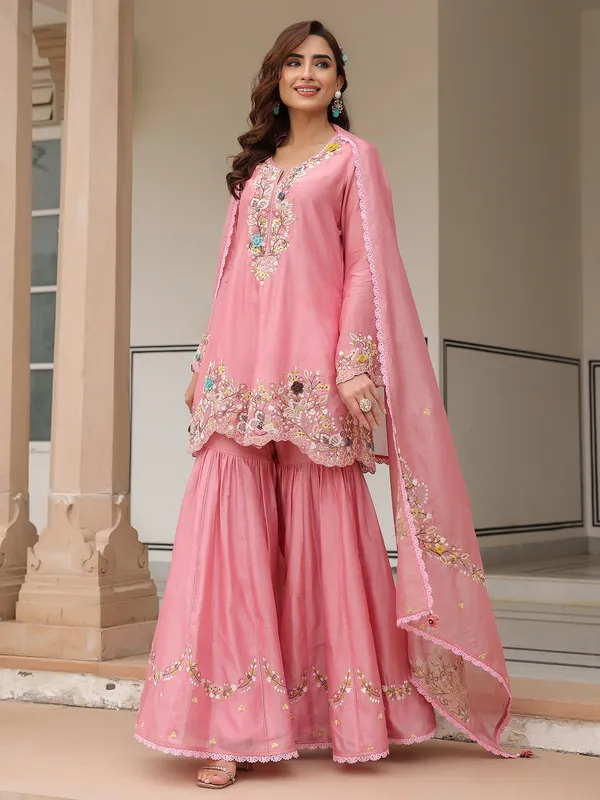 Pink chanderi pakistani sharara suit for women