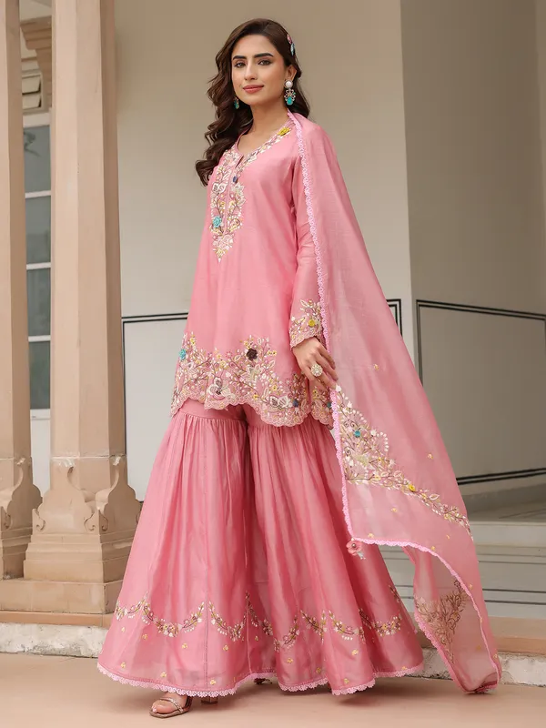Pink chanderi pakistani sharara suit for women