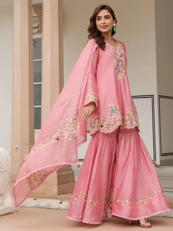 Pink chanderi pakistani sharara suit for women