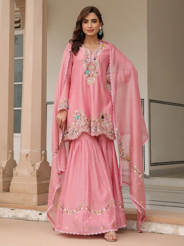 Pink chanderi pakistani sharara suit for women