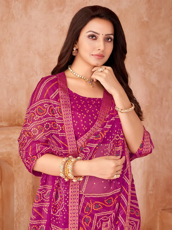 Pink chiffon printed saree for festivals