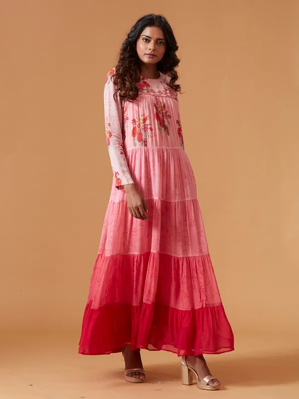 Pink color pure georgette long kurti