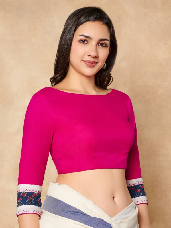 Pink cotton boat neck ready made blouse