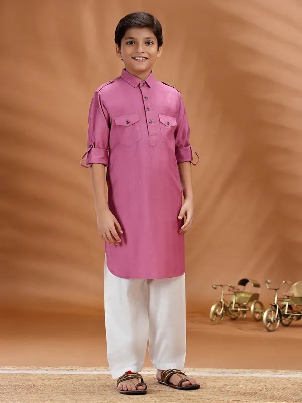 Pink cotton  boys pathani set
