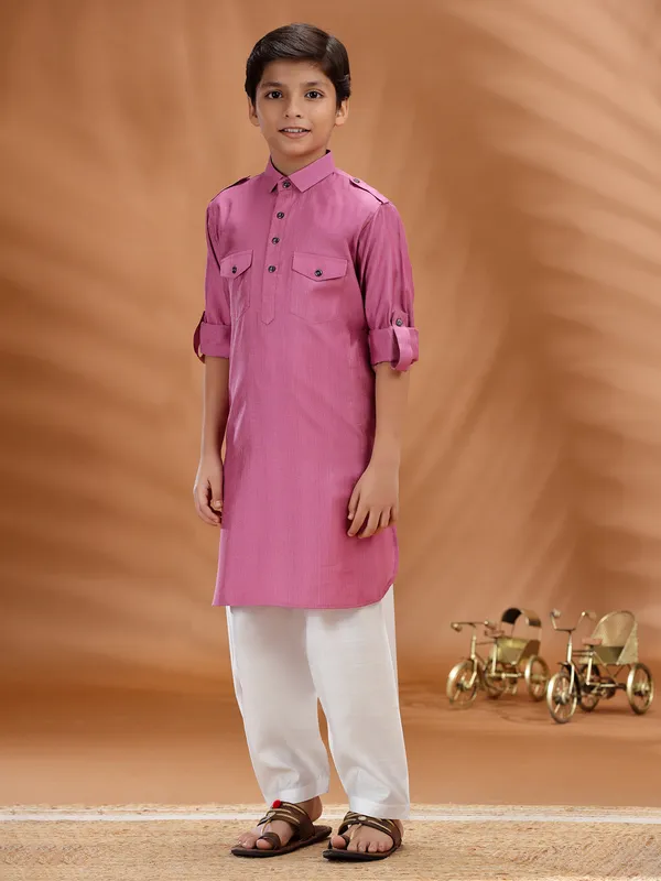Pink cotton  boys pathani set