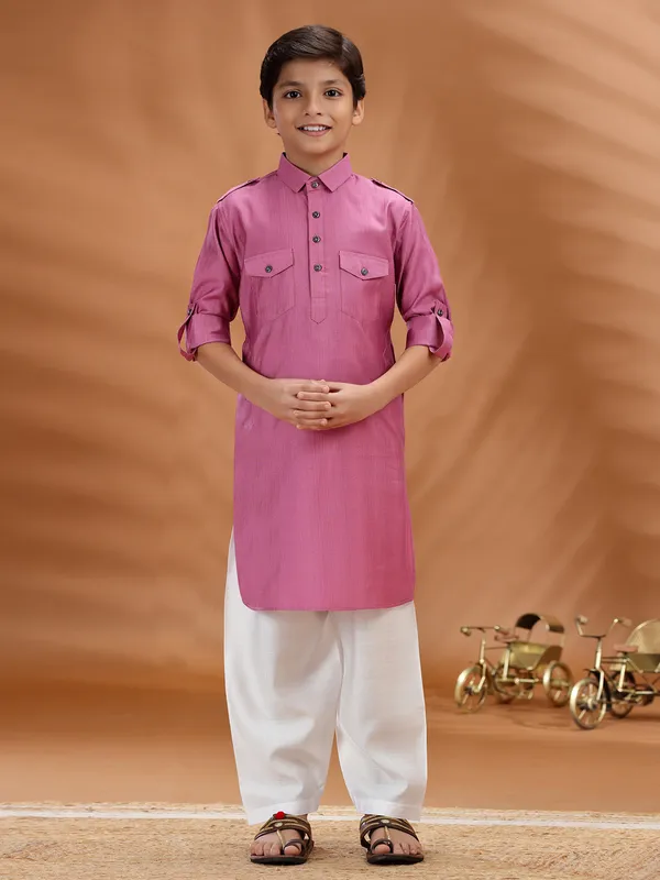 Pink cotton  boys pathani set
