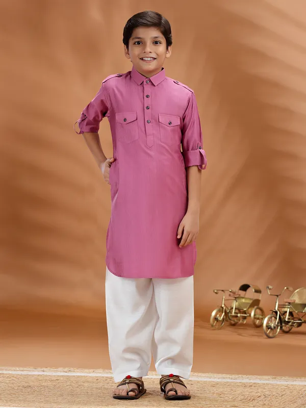 Pink cotton  boys pathani set