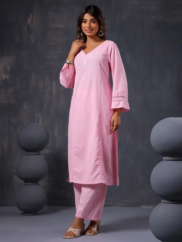 Pink cotton casual kurti set