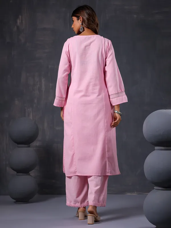 Pink cotton casual kurti set