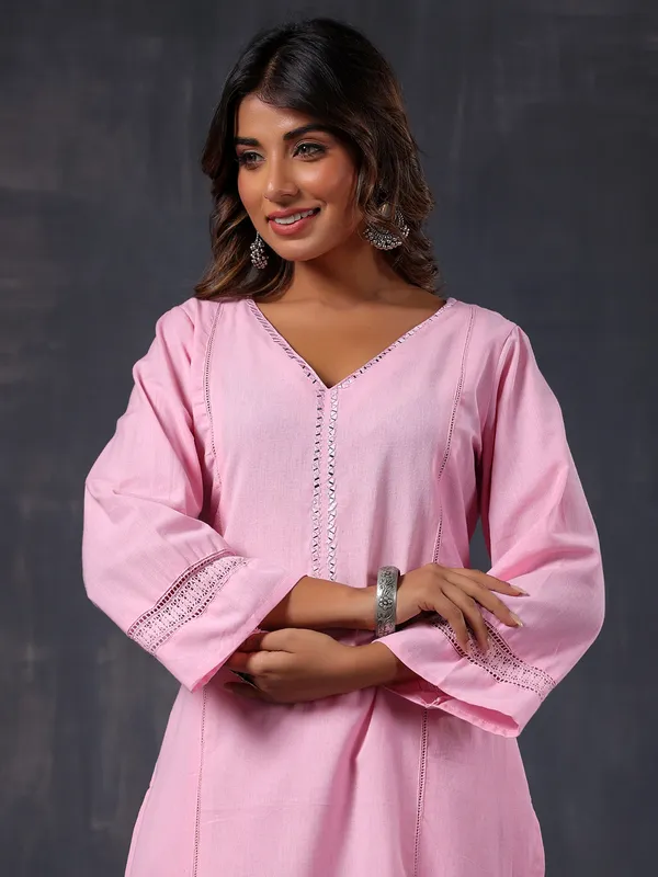 Pink cotton casual kurti set