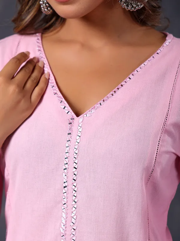 Pink cotton casual kurti set