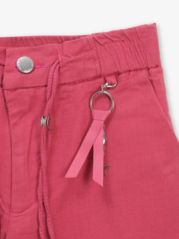 Pink cotton casual shorts for girls