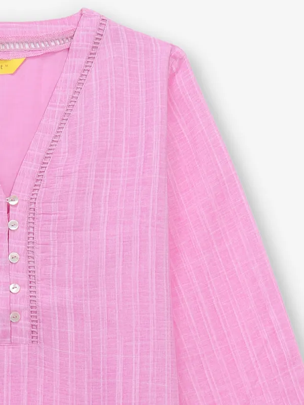 Pink cotton casual top with stripe
