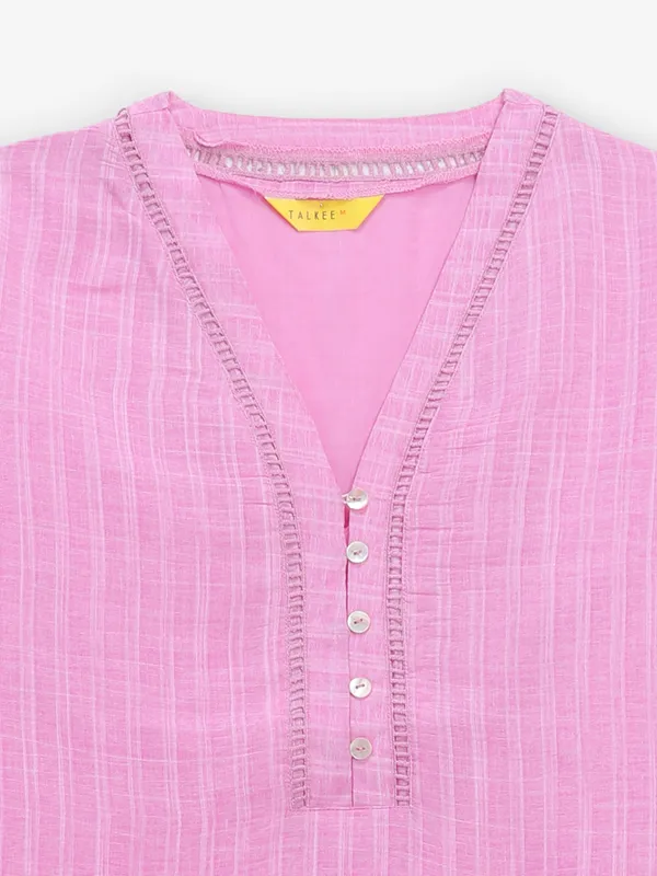 Pink cotton casual top with stripe