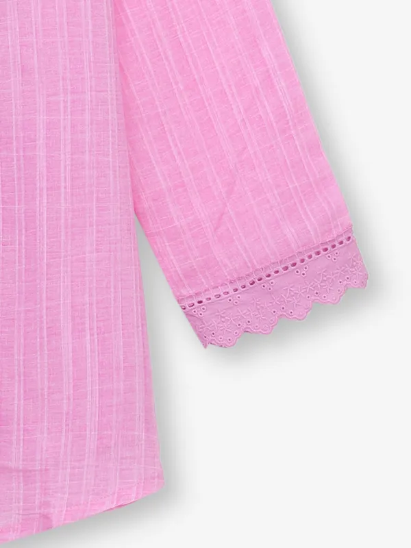 Pink cotton casual top with stripe