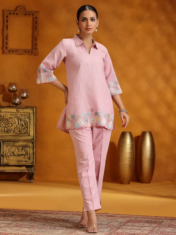 Pink cotton co-ord set for women