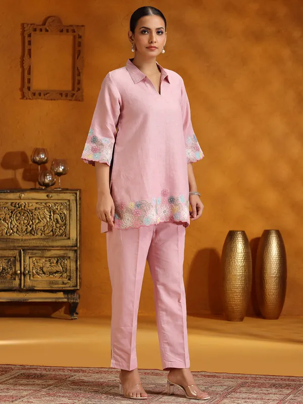 Pink cotton co-ord set for women