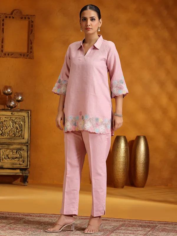Pink cotton co-ord set for women