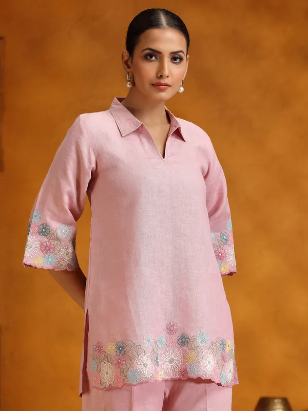 Pink cotton co-ord set for women