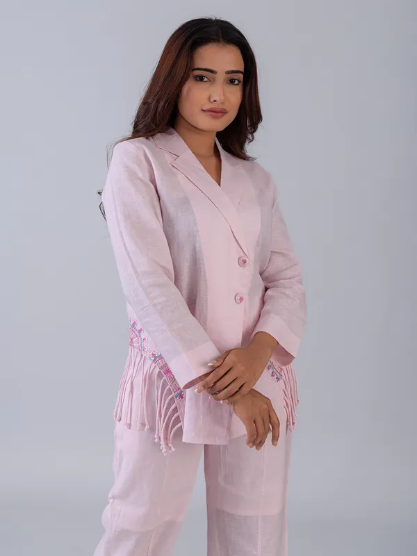 Pink cotton co ord set with embroidery