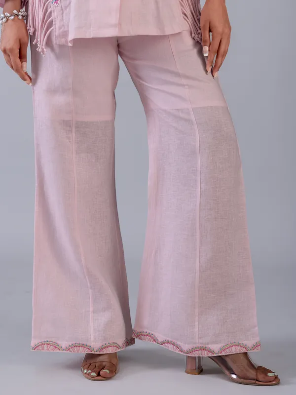 Pink cotton co ord set with embroidery