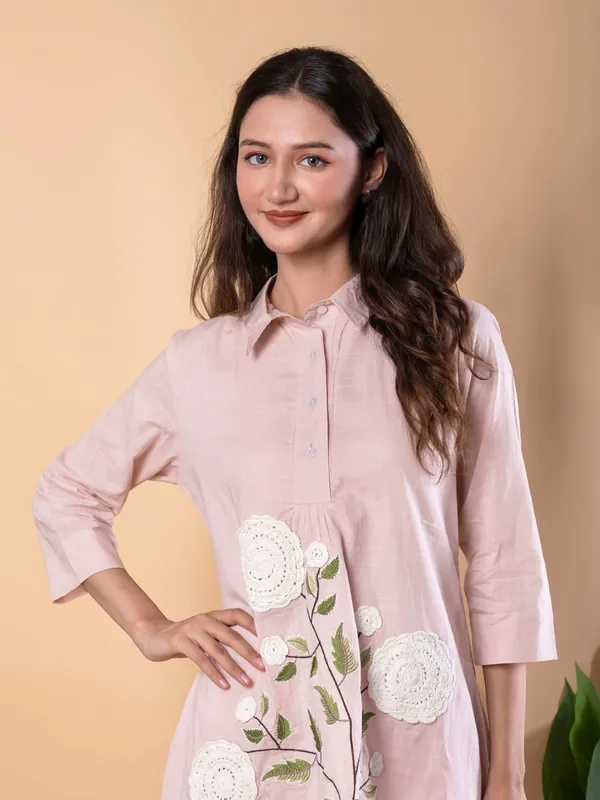 Pink cotton embroidered co ord set