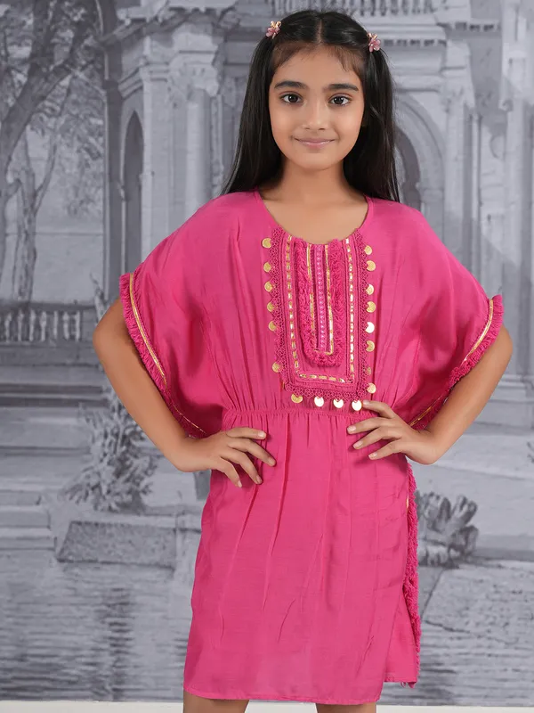 Pink cotton frock for girls casual