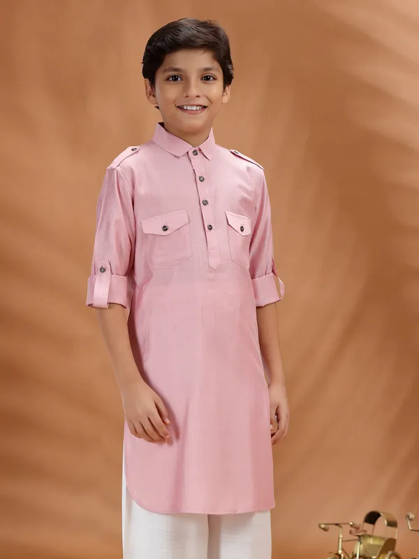 Pink cotton kurta for boys celebration wear