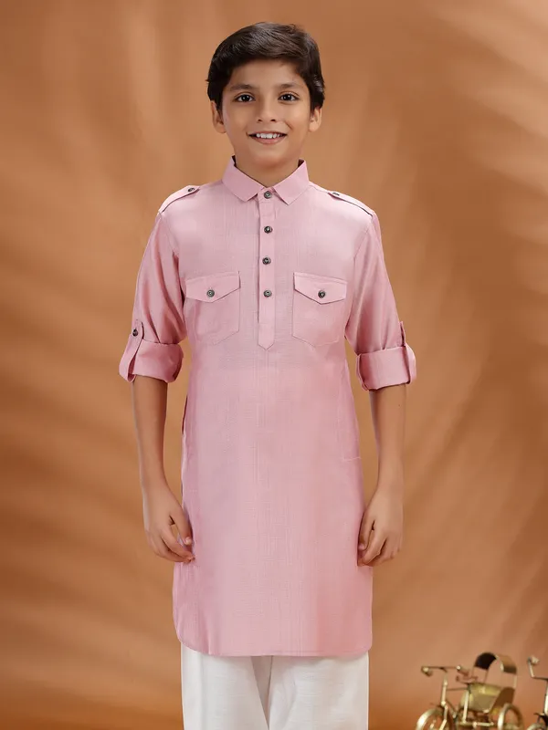 Pink cotton kurta for boys celebration wear