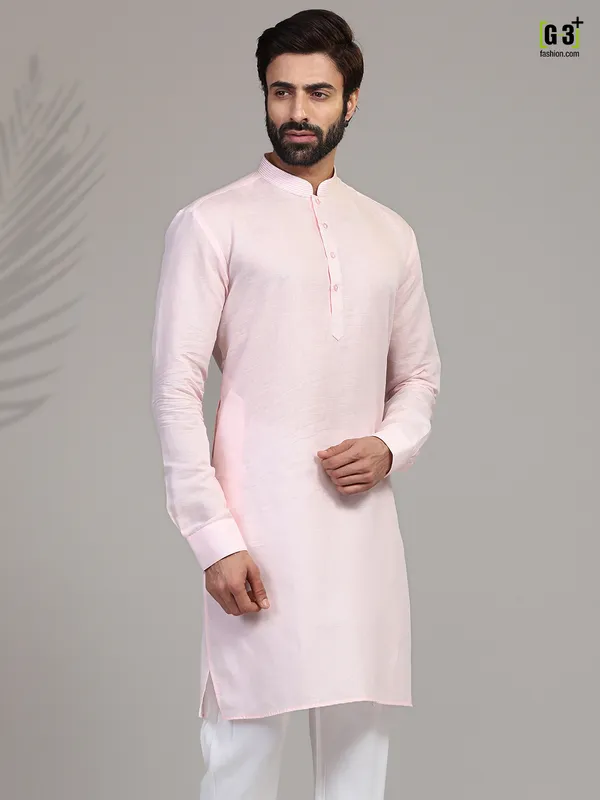 Pink cotton kurta for festive wear