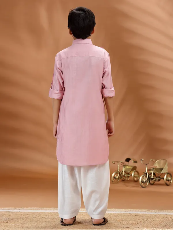 Pink cotton pathani kurta pant set